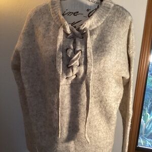 Cliche Wool Blend Tie Lace Front Sweater
